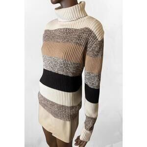 Vintage 100% cotton turtle neck sweater brown stripes L grunge 90’s